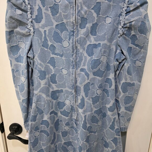 Kate Spade Womens Denim Puff Sleeve Floral Jacquard Dress Size 8 Blue Shift - Picture 11 of 12